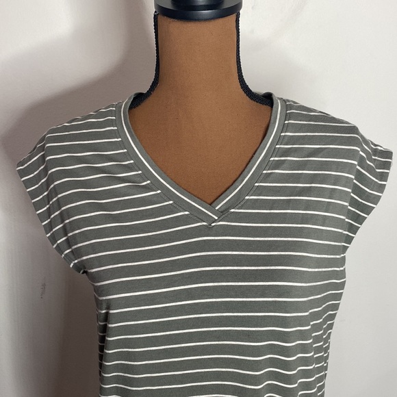 J Jill v-neck cap sleeve striped midi jersey knit t-shirt dress with pockets XS - Picture 5 of 9